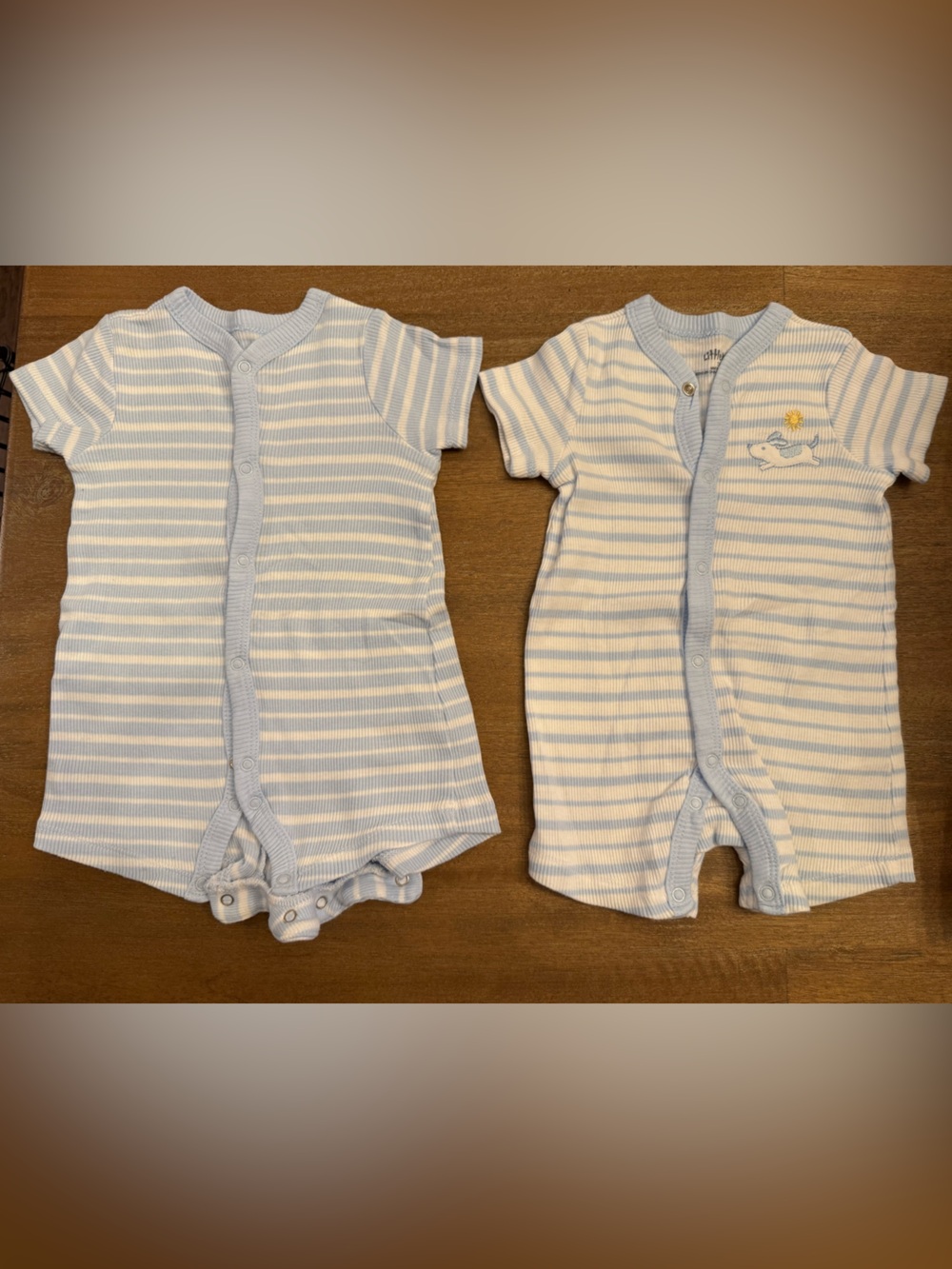 Little Me Light Blue & White Striped Baby Rompers